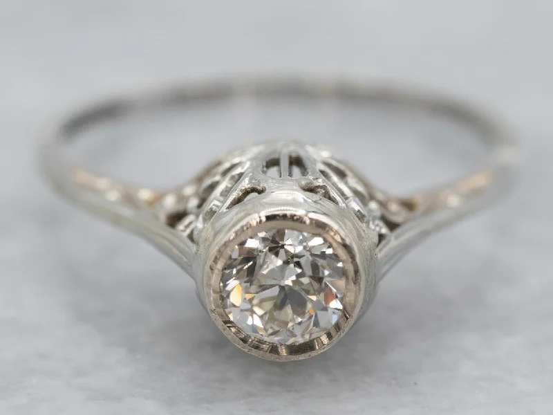 cubic zirconia engagement rings -Art Deco European Cut Diamond Engagement Ring