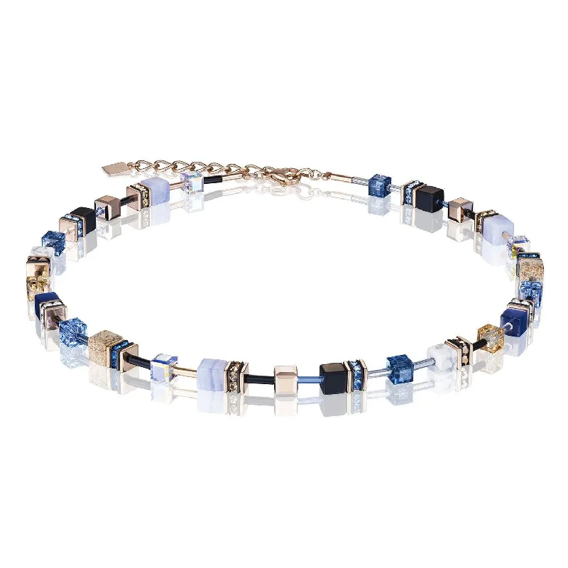 silver pendant necklaces for women -Coeur De Lion Blue Beige Gemstones and Swarovski® Crystals GeoCUBE® Necklace