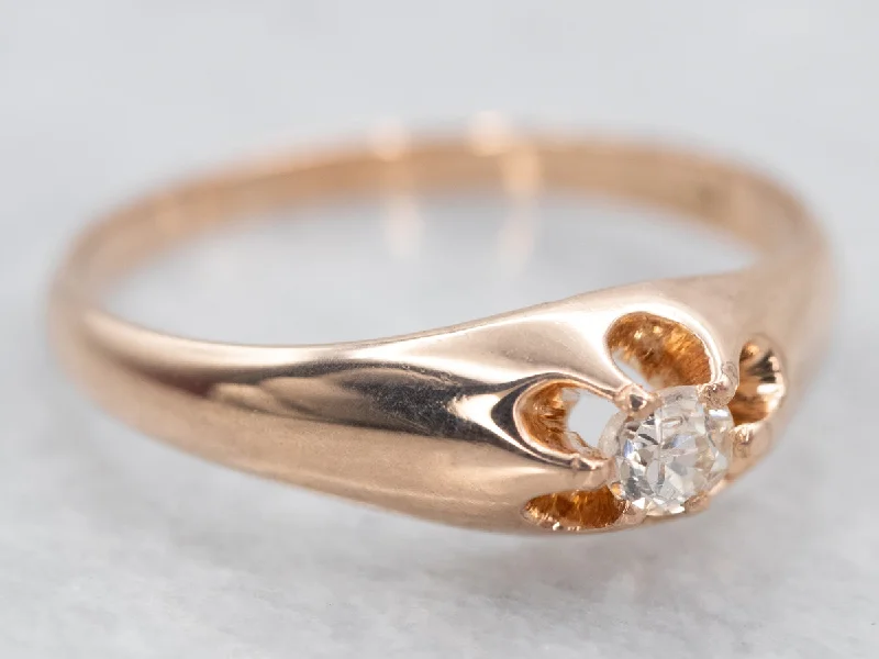 simple diamond engagement rings -Pretty Rose Gold Old Mine Cut Diamond Buttercup Engagement Ring