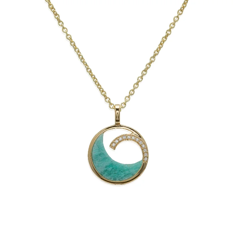 wedding gift necklaces for women -Unique & Co 18ct Yellow Gold & CZ Amazonite Wave Necklace