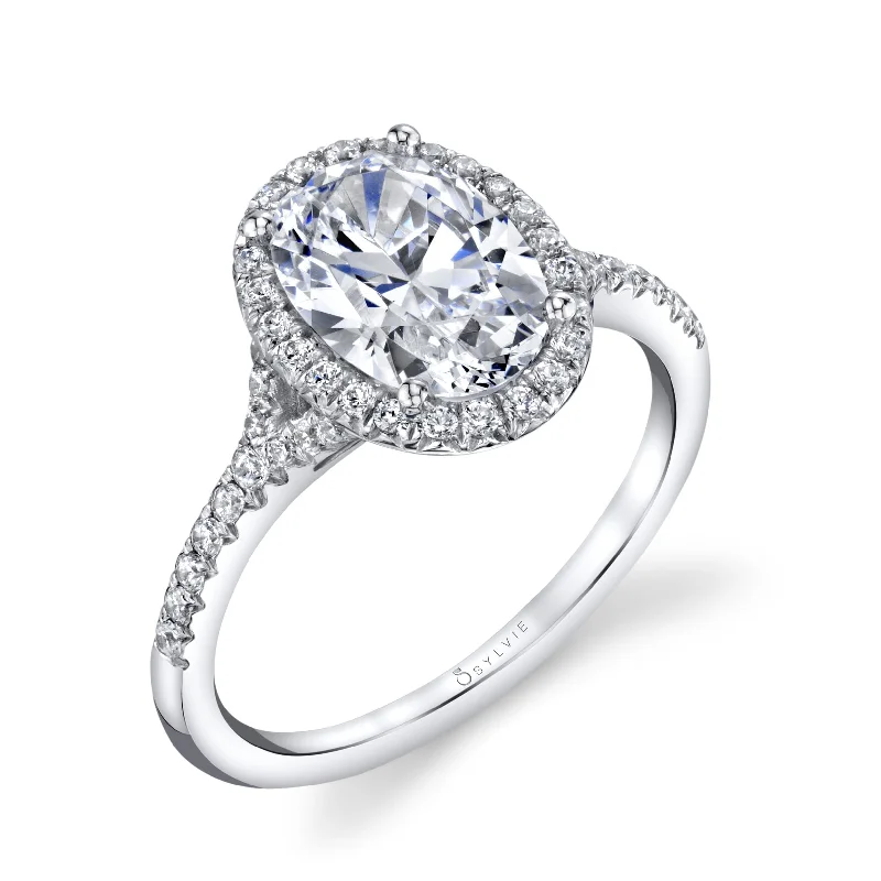 diamond cluster engagement rings -Sylvie Collection 14K White Gold Oval Engagement Ring Setting .25tw