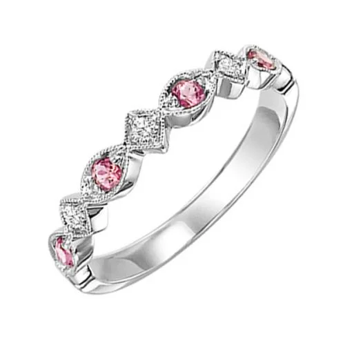 10K White Gold Pink Tourmaline & Diamond Band