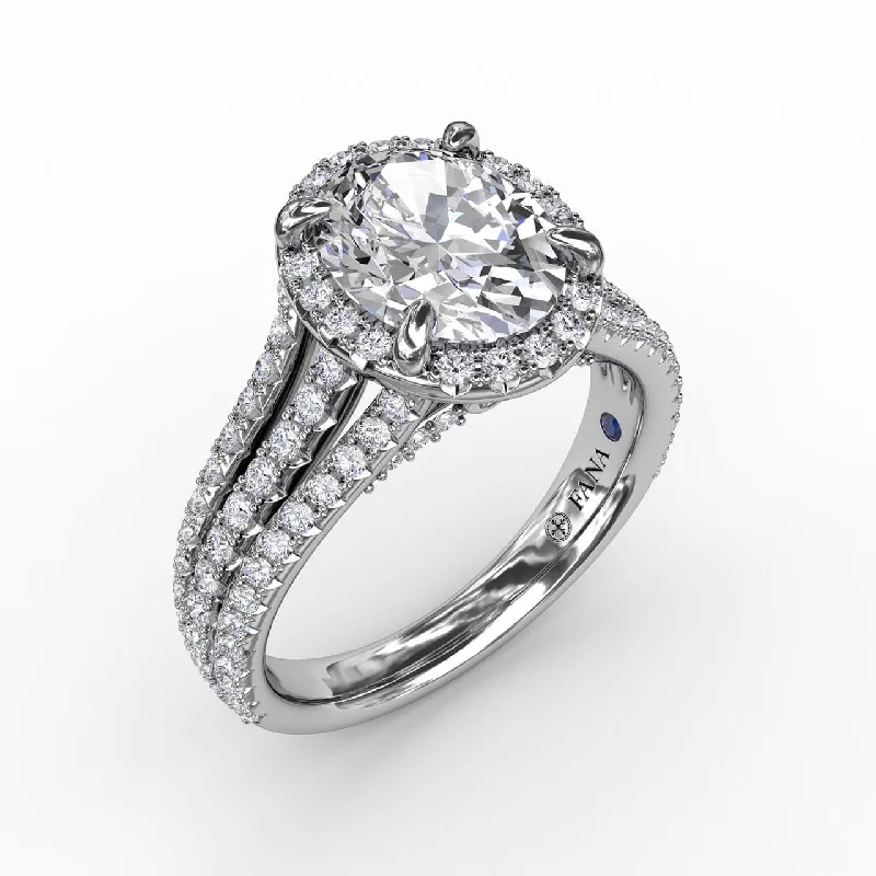 vintage engagement rings for women -Oval Diamond Halo Engagement Ring With Triple-Row Diamond Band