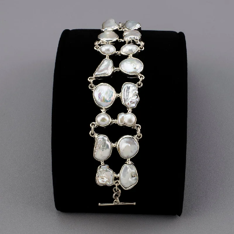 Sterling Silver and Irregular Pearls Bracelet