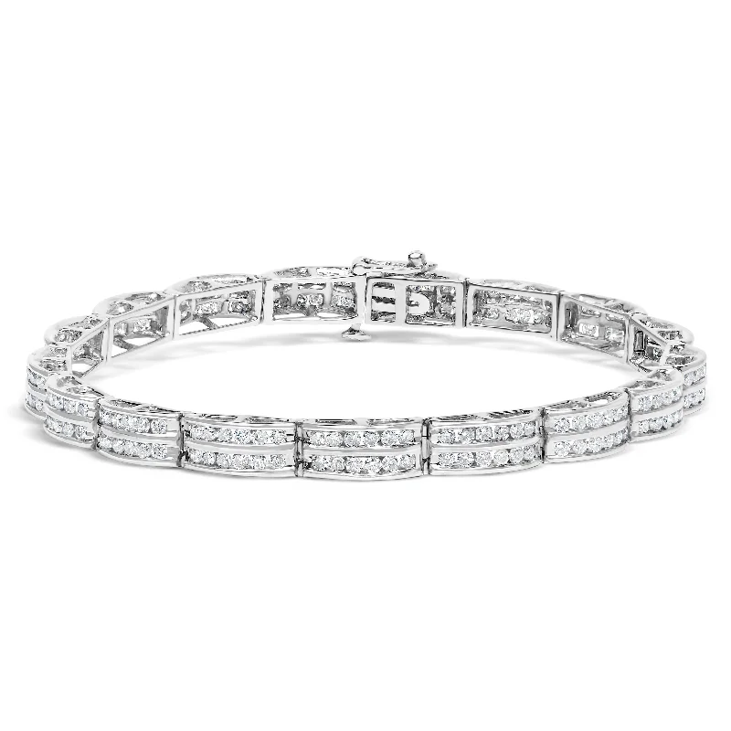 14K White Gold 3 1/5 Cttw Channel Set Diamond Double Row Tennis Bracelet