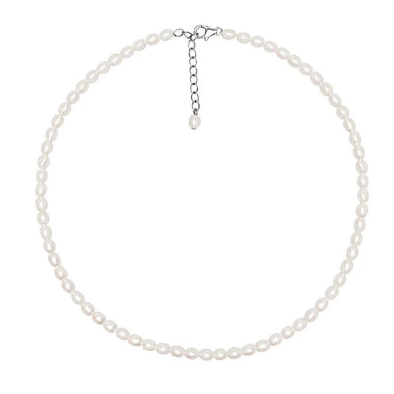 dainty necklaces for women -Sterling Silver Rice Pearl Necklace