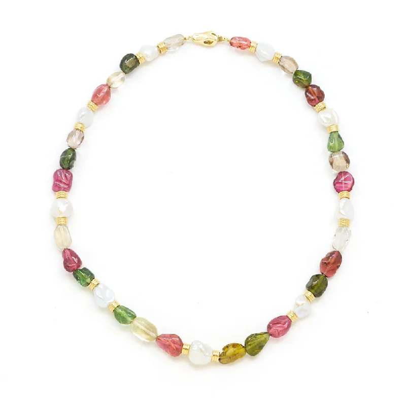 custom name necklaces for women -Baroque Freshwater Pearls & Tumbled Multicolored Tourmaline Necklace