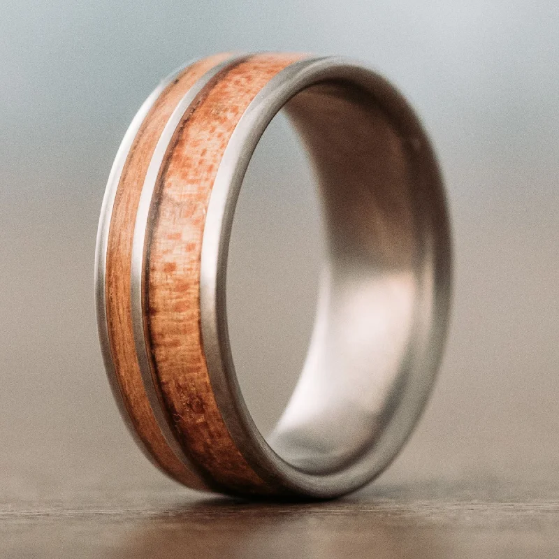 (In-Stock) Spalted Maple & Yellowwood Men's Titanium Wedding Band - Size 9.5 | 8mm Wide