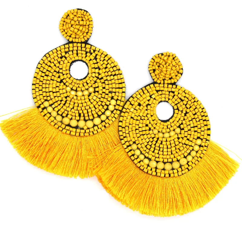 Josie Beaded Tassel Earrings- Yellow