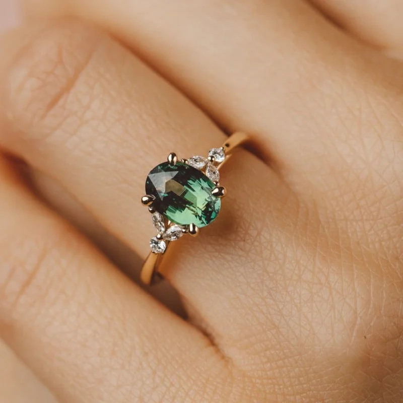 affordable engagement rings -Blair Oval 2.02ct Madagascan Teal Sapphire Engagement Ring