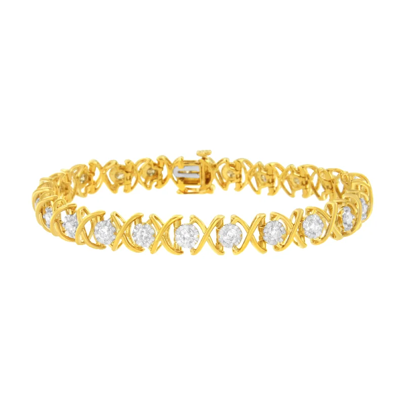 10K Yellow Gold Plated Sterling Silver 2 cttw Diamond "XOXO" Bracelet