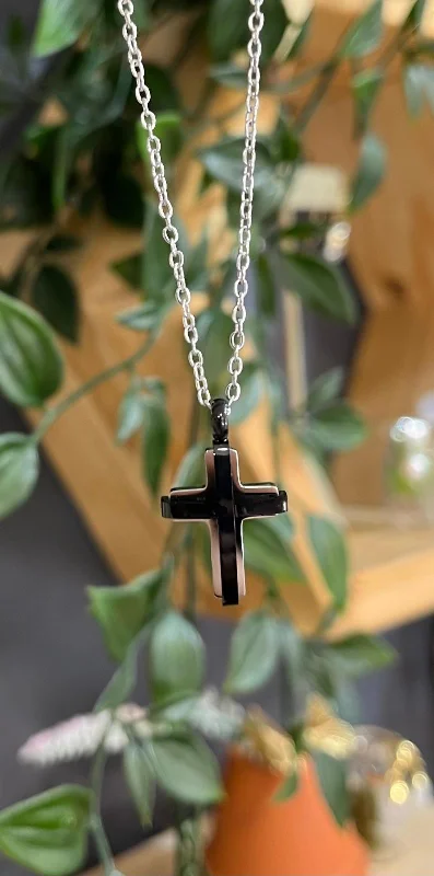 vintage gold necklaces for women -Unique & Co Stainless Steel Black IP Cross Pendant Necklace