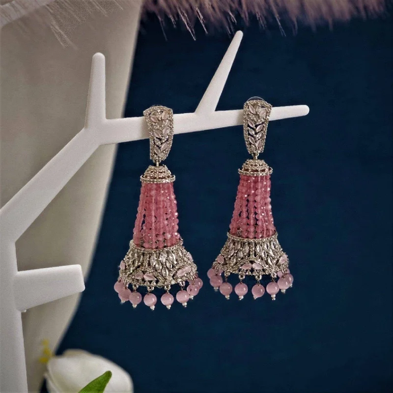 Rosa - Pink Silver AD and Pearl Jhumki Earrings