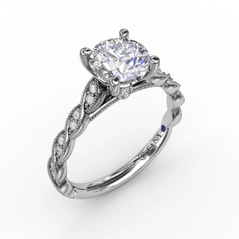 round cut engagement rings for women -Classic Diamond Solitaire Engagement Ring With Diamond Twist Band