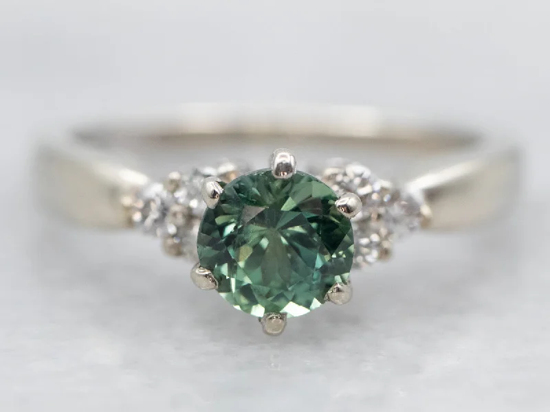 large diamond engagement rings -Green Sapphire and Diamond Engagement Ring