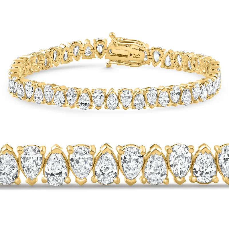 10Ct Pear Shape Diamond Tennis Bracelet Wide 14k Yellow Gold Lab Grown