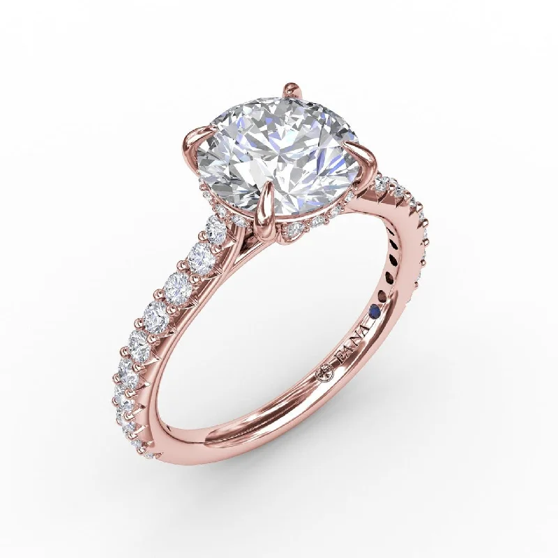 luxury diamond solitaire engagement rings -Classic Round Diamond Solitaire Engagement Ring With Hidden Pavé Halo