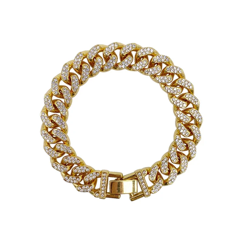 14k Gold Plated Flat Curb CZ Chain Bracelet