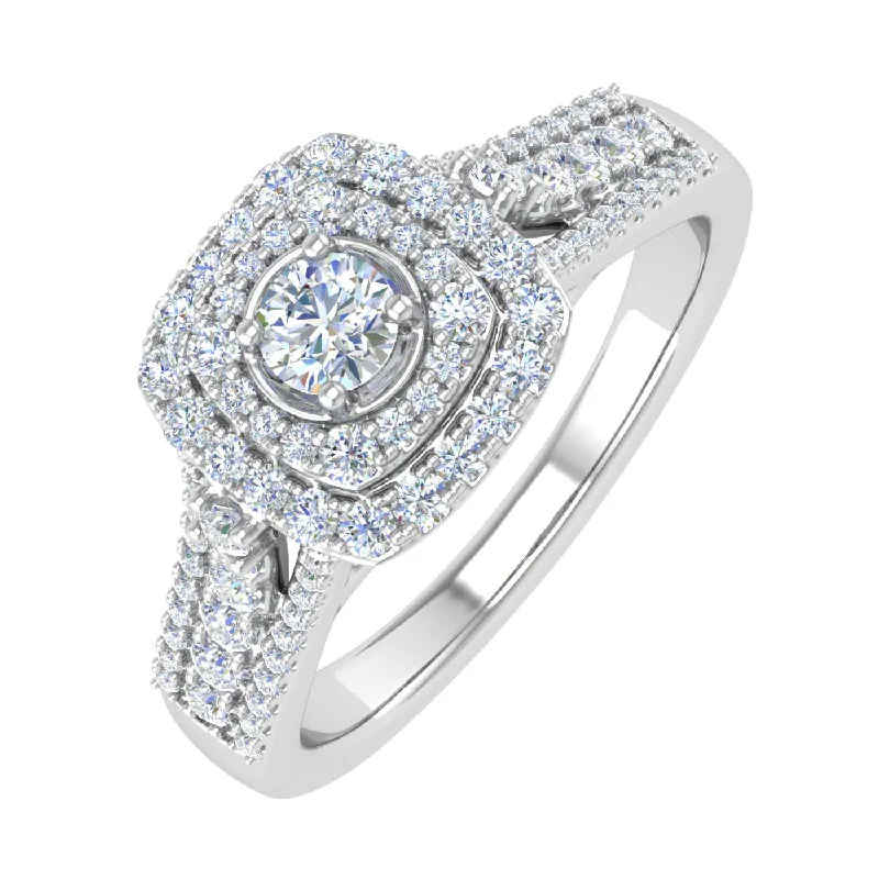 cubic zirconia engagement rings -1/2 Carat Cushion Shape Halo Diamond Engagement Ring in Gold