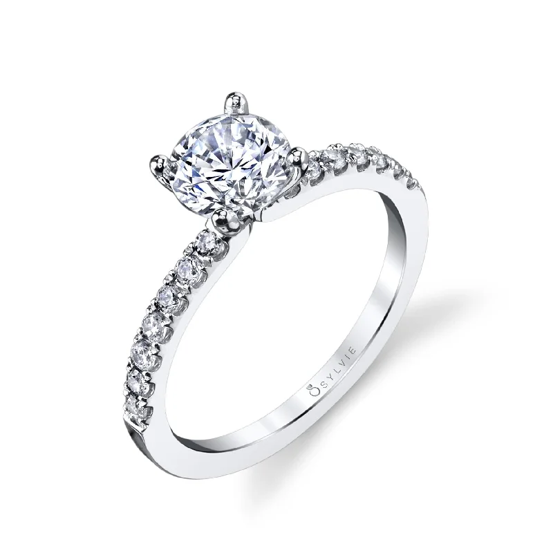 women’s stacked engagement rings -Sylvie Collection 14K White Gold Solitaire Engagement Ring Setting