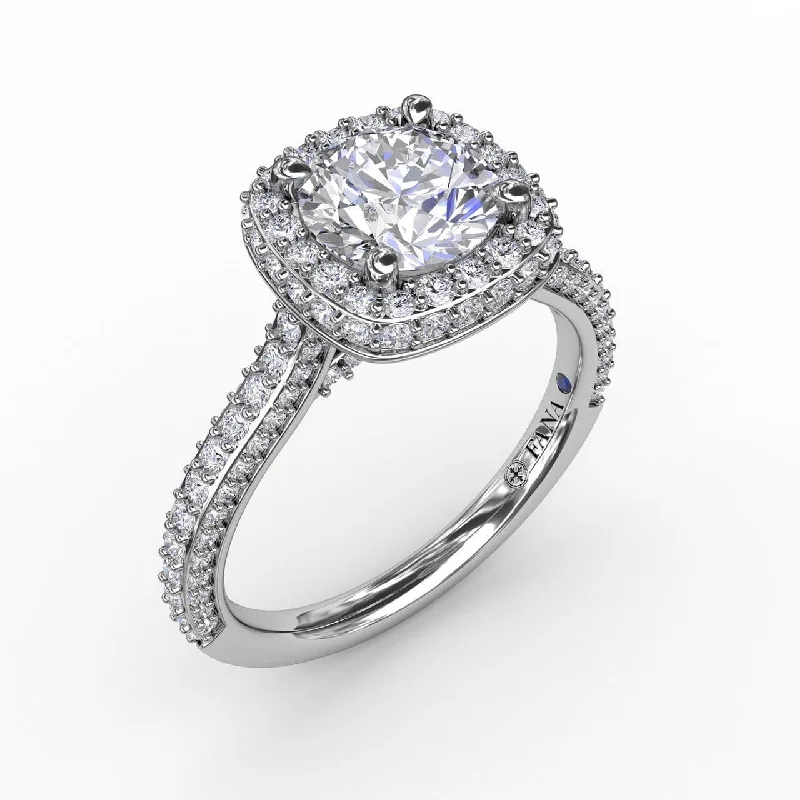 bespoke engagement rings -Cushion-Shaped Waterfall Halo Engagement Ring With Pavé Band