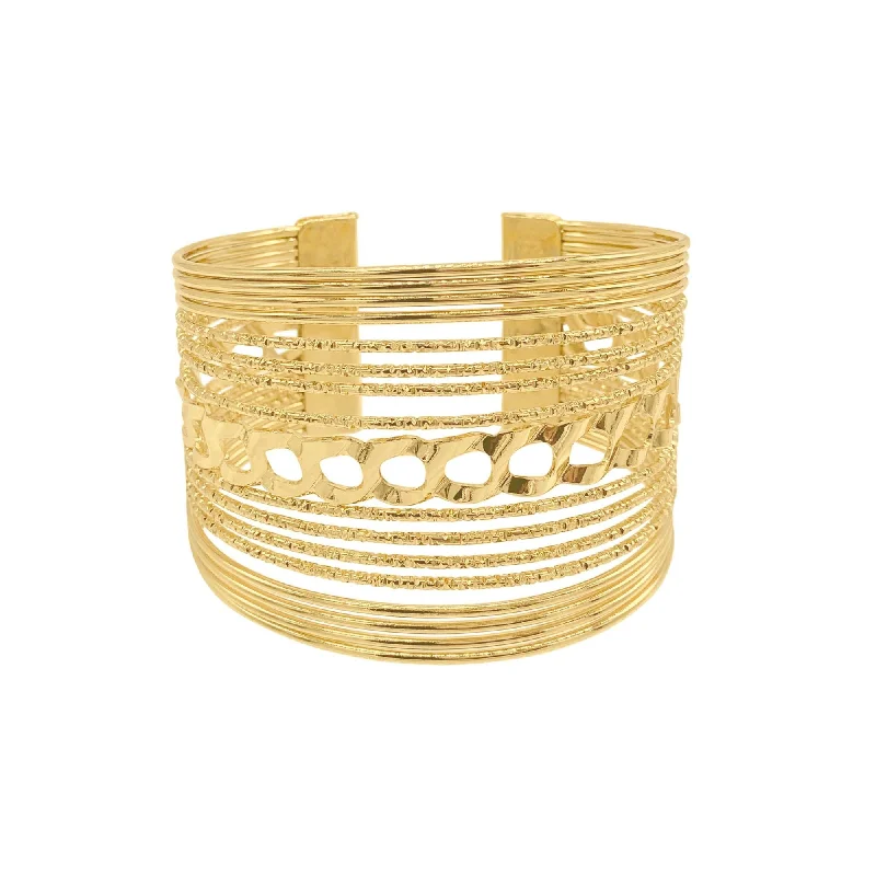 14k Gold Plated Multi Strand Cuff Bracelet