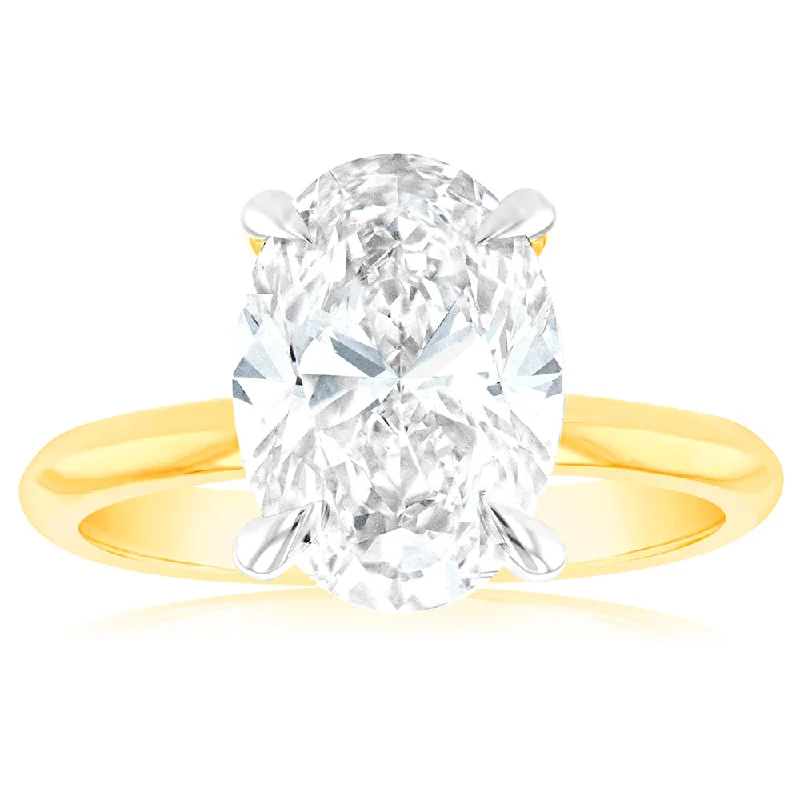 wedding ring sets for women -Luminesce Lab Grown Certified 3 Carat Diamond Oval Solitaire Engagement Ring in 18ct Yellow Gold