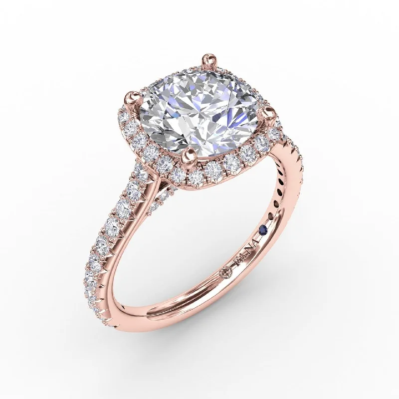 timeless engagement rings for women -Cushion-Shaped Halo Diamond Engagement Ring with Diamond Band