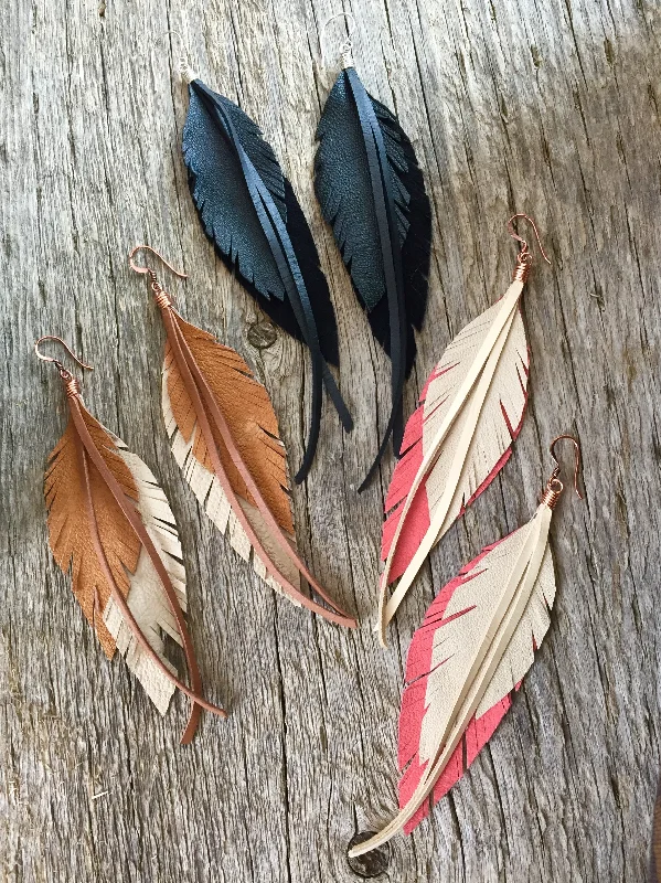 Leather Feather Earrings