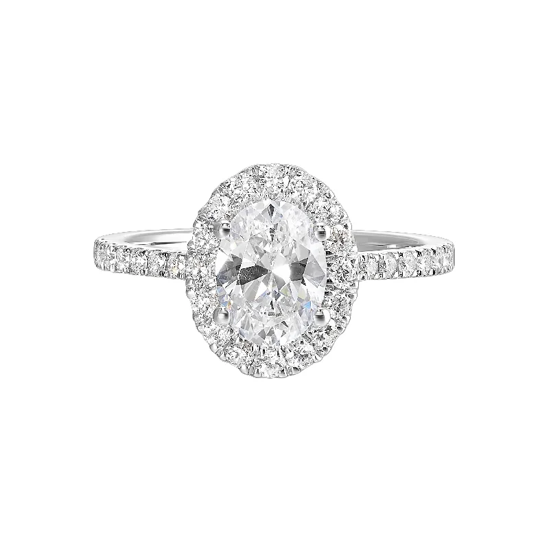 luxury diamond solitaire engagement rings -1/2 Ctw Daphne Diamond Oval Halo Engagement Ring Setting in 14 Karat White Gold