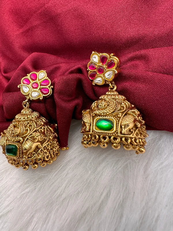 Matte Nakshi Jadau Kundan Jhumki Earrings