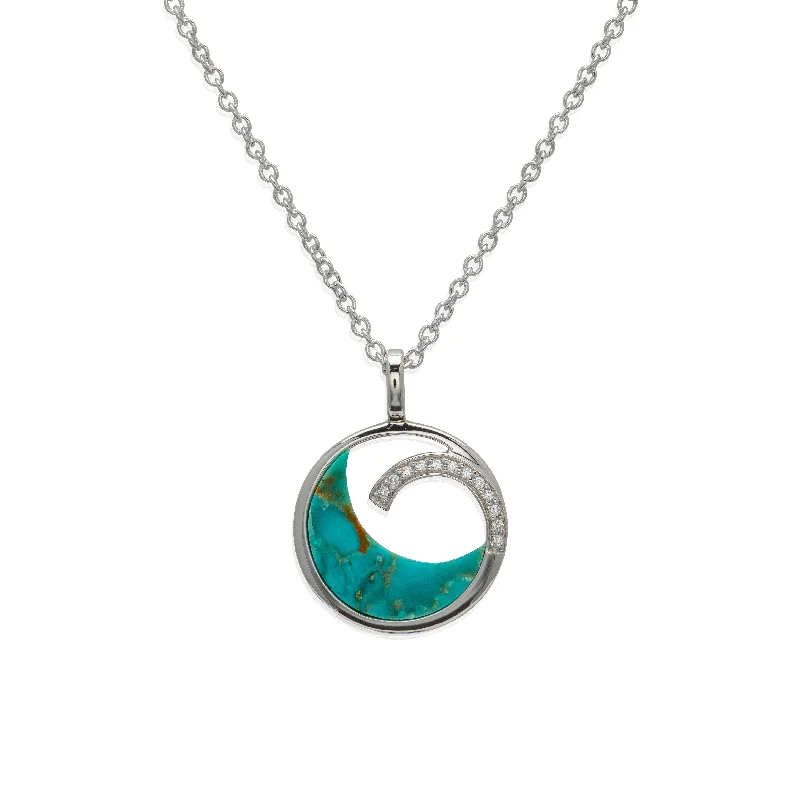 gemstone necklaces for women -Unique & Co Turquoise & CZ Wave Necklace