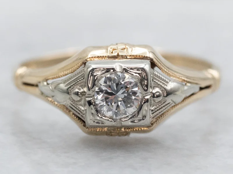 women’s wedding and engagement rings -Retro Era Diamond Solitaire Engagement Ring