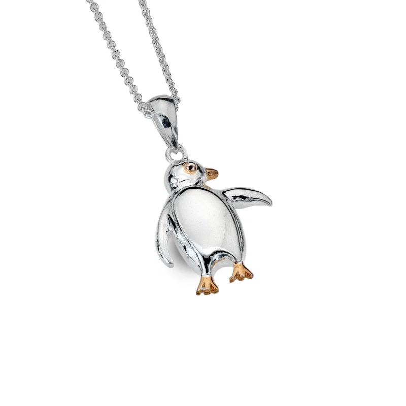 diamond necklaces for women -Sea Gems Sterling Silver Rose Gold Penguin Necklace