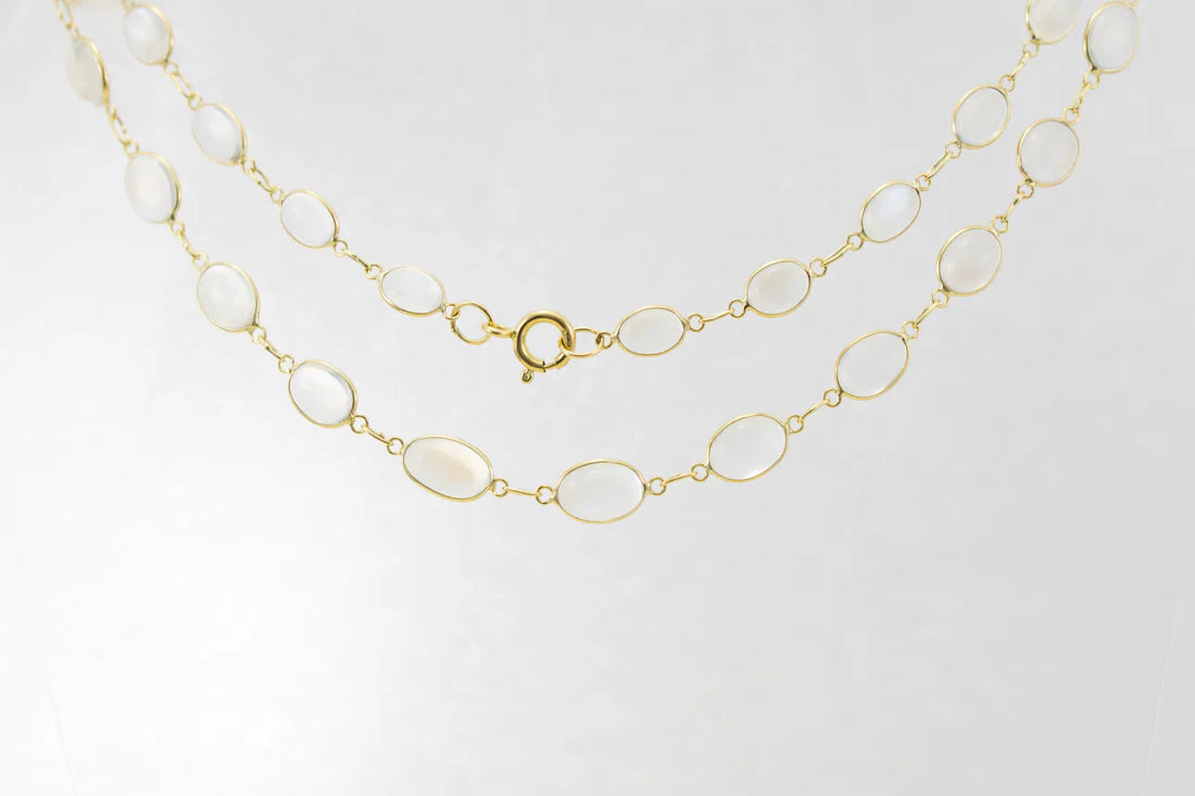 fashion-forward necklaces for women -9ct Yellow Gold Moonstone Graduated Line Necklace