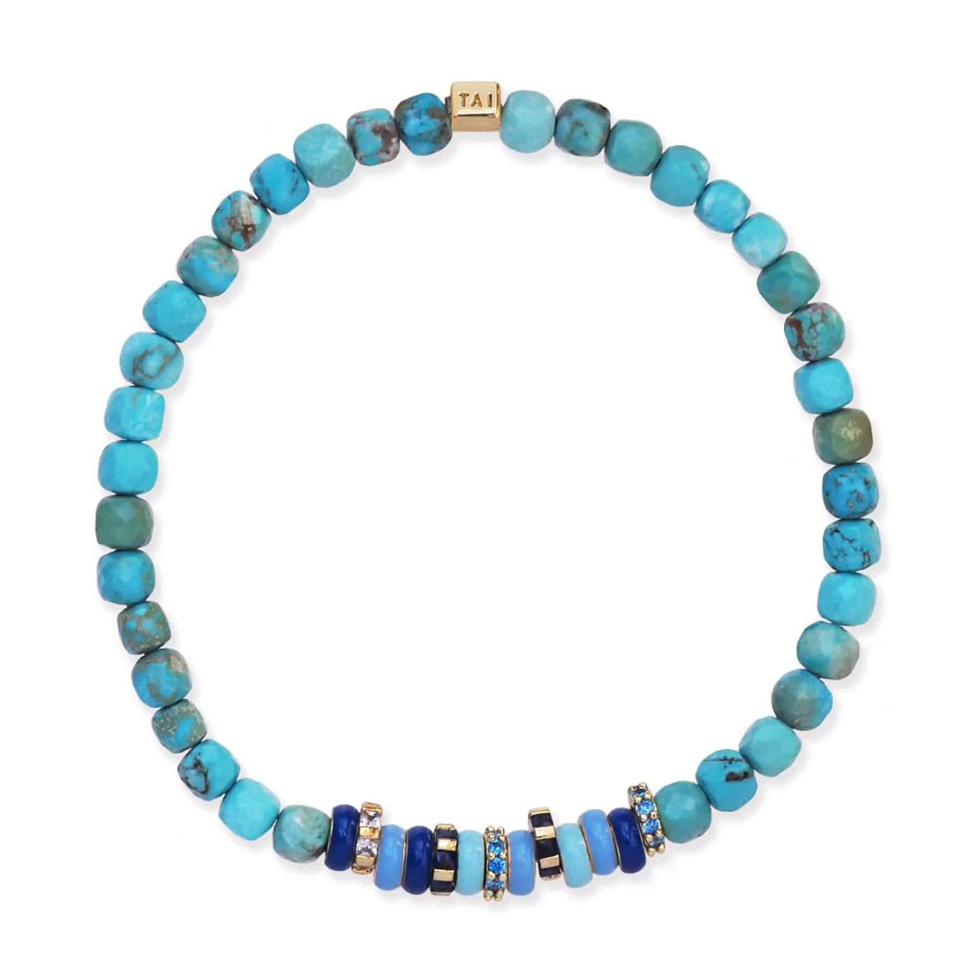 TAI Semi-Precious Stretch Bracelet with Colored and CZ Rondelles - Turquoise