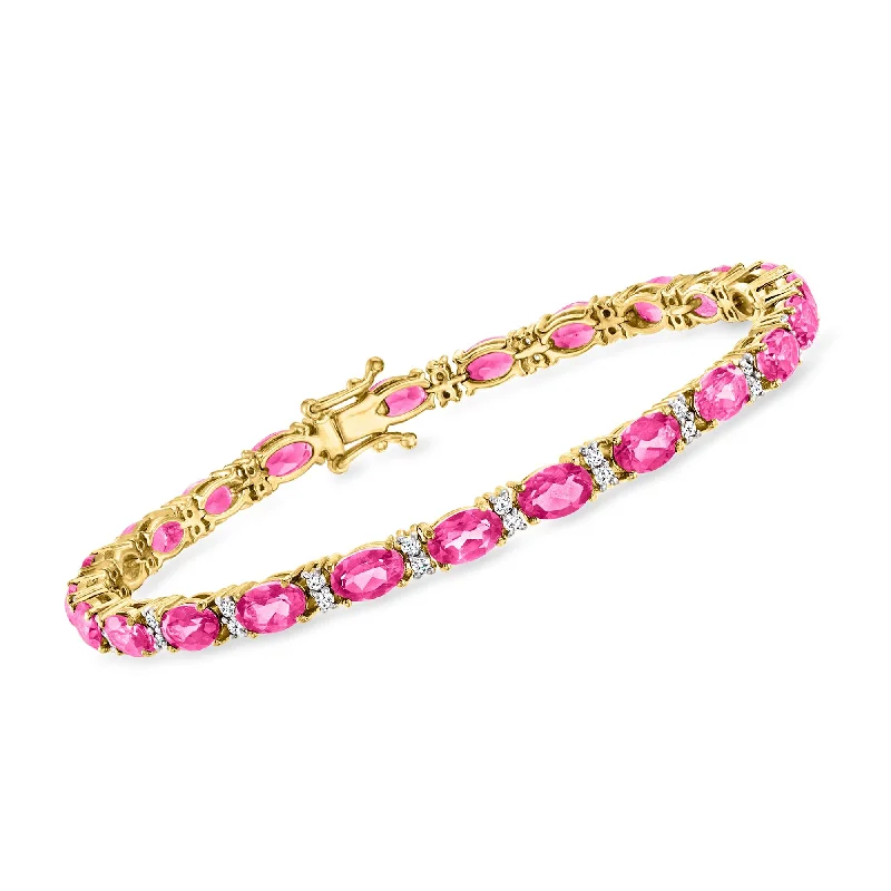 Ross-Simons Pink and White Topaz Tennis Bracelet in 18kt Gold Over Sterling