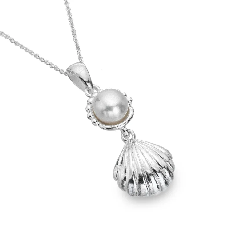 classic diamond necklaces for women -Sea Gems Silver Shell and Freshwater Pearl Necklace