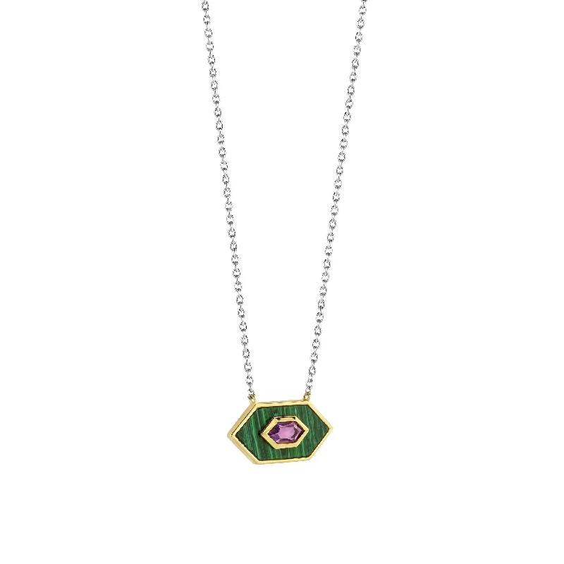 sterling silver necklaces for women -Ti Sento Gold Vermeil Malachite Green & Amethyst Purple Necklace