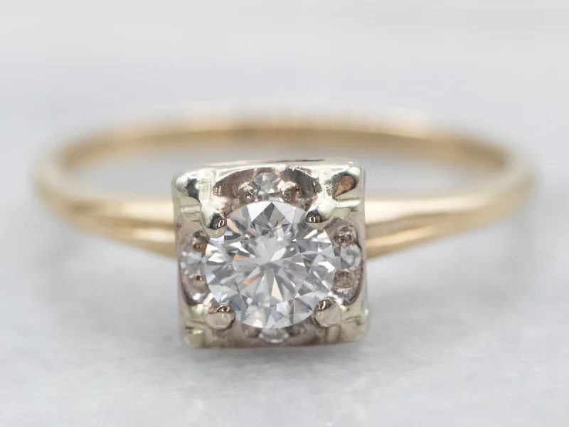 fancy cut engagement rings -Yellow and White Gold Diamond Engagement Ring with Diamond Accents