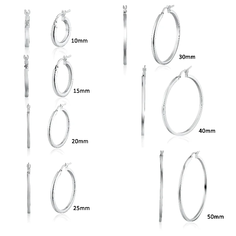 Rhodium Plated 925 Sterling Silver Silver 2mm Hoop Earring - ARE00026RH