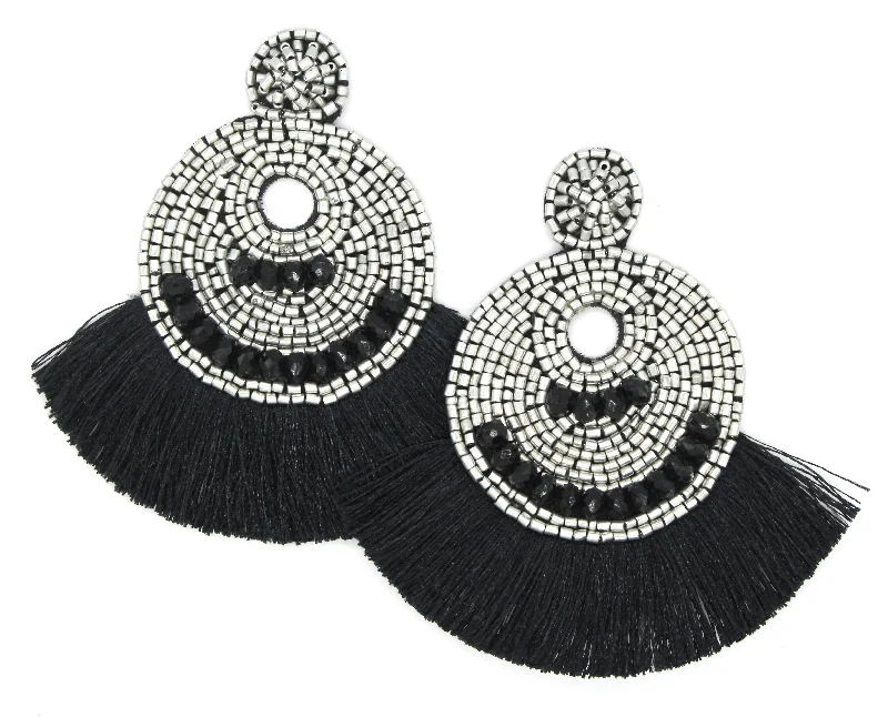 Josie Beaded Tassel Earrings- Silver Metallic