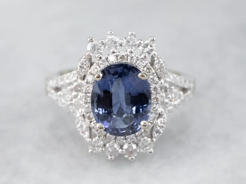 luxury engagement rings -Sapphire Diamond Halo Engagement Ring