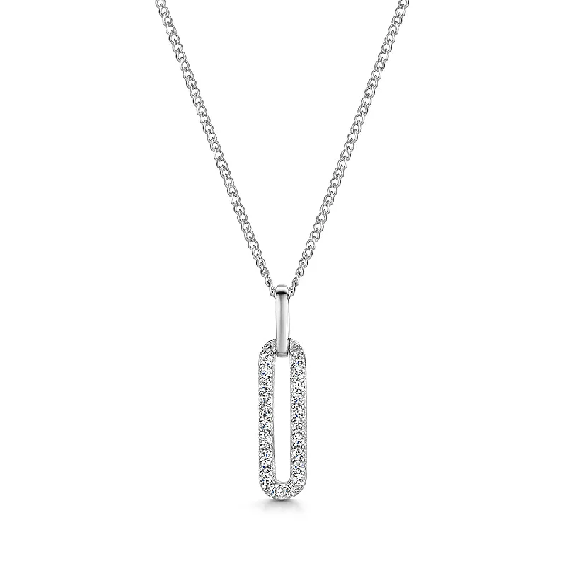 bridal necklaces for women -Jools Sterling Silver Zirconia Paperlink Drop Pendant Necklace