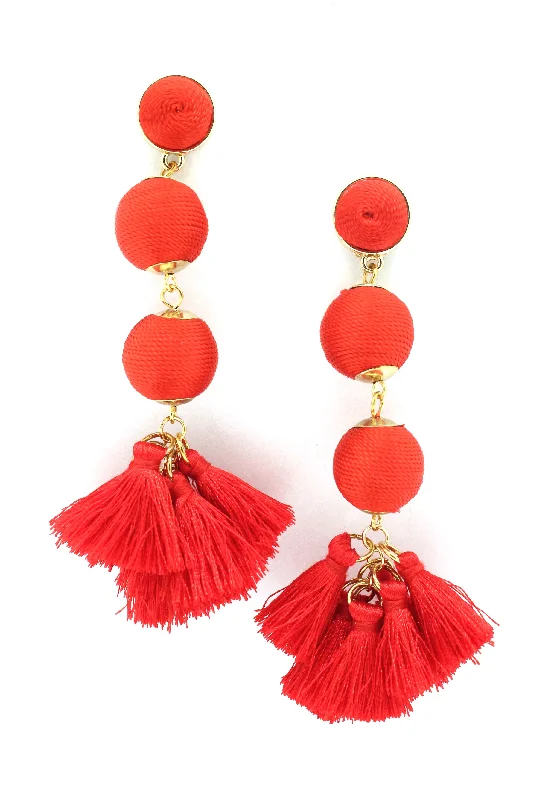 Holly Threaded Drop Earrings- Fire Red