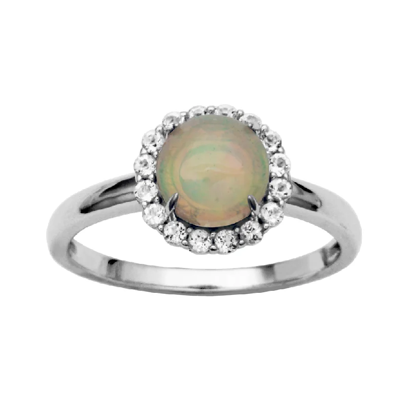 Sterling Silver Ethiopian Opal & White Topaz Halo Ring by Samuel B.