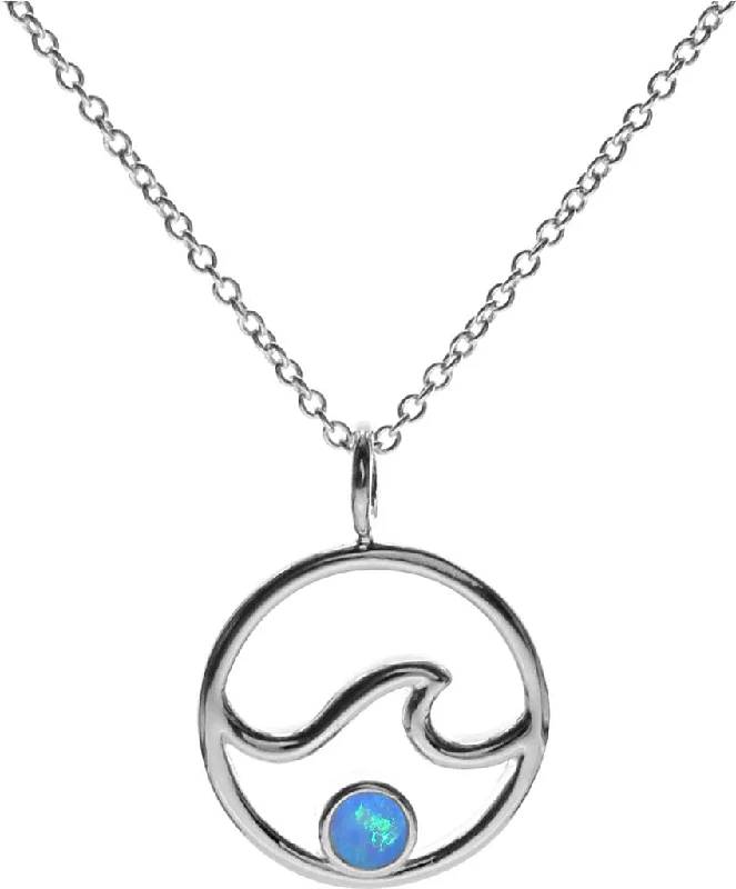 women’s layered gold necklaces -Sterling Silver Blue Opalique Wave in Circle Necklace