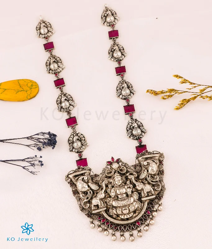 pendant necklaces for women -The Padmalaya Lakshmi Silver Nakkasi Peacock & Kemp Necklace(Square)