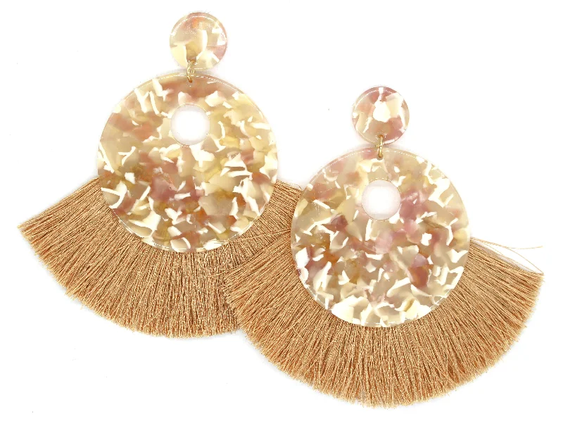 Hazel Resin Tassel Earrings- Tan Marble