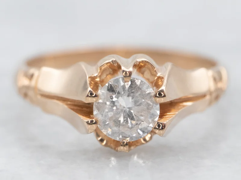 bespoke engagement rings -Antique Gold Belcher Set Diamond Solitaire Engagement Ring